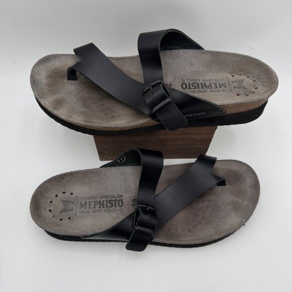 Helen Toe Loop Sandal woman’s size 39 8.5 - 9 Black Leather Comfort Sandal - Picture 4 of 13